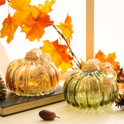 Glitzhome Fall Harvest Handblown Glass Pumpkins Set Thanksgiving Table Centerpieces