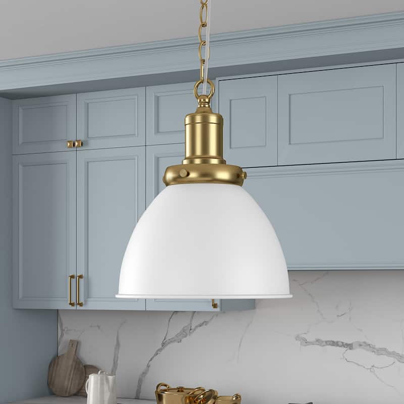 Elodie 12" Wide Pendant with Metal Shade - 12" Wide - Matte White/Brass