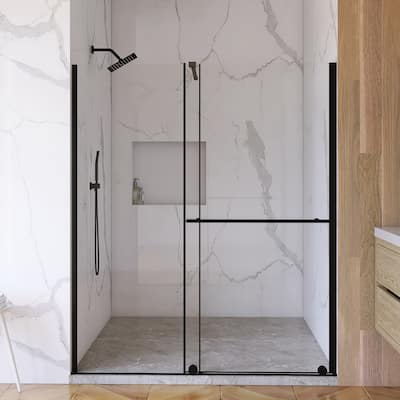 60'' x 72'' Single Sliding Shower Door in Matte Black - 60'' x 0.25'' x 72''