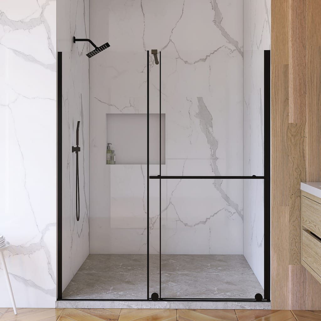 60'' x 72'' Single Sliding Shower Door in Matte Black - 60'' x 0.25'' x 72''