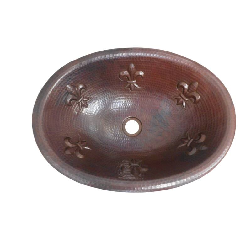 19" Oval Copper Bathroom Sink with Fleur de Lis Design by SimplyCopper - 19" x 14" x 5.5"