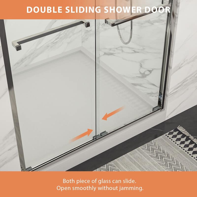 48 - 48 4/5 in. W x 76 in. H Double Sliding Semi Frameless Shower Door 3/8 Clear Tempered Glass