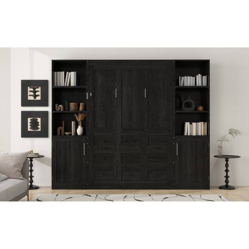 Roomfitters Queen Size Murphy Wall Bed with Shelves and Cabinets, Space Saving