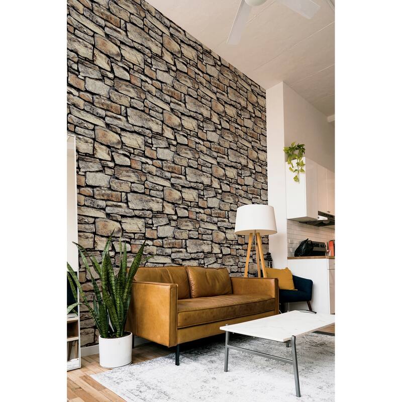 Cornish Stone Natural Wallpaper - 20.8 in. W x 33ft L - Double Roll
