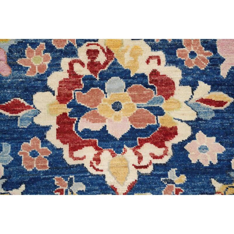 Hand Knotted Oriental 100% Wool Carpet Transitional Floral Navy Blue & Blues Oushak Area Rug - 6' 7'' X 5' 0''