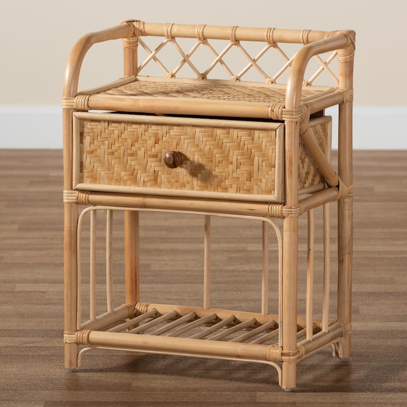 Kobie Modern Bohemian Natural Brown Rattan 1-Drawer Nightstand