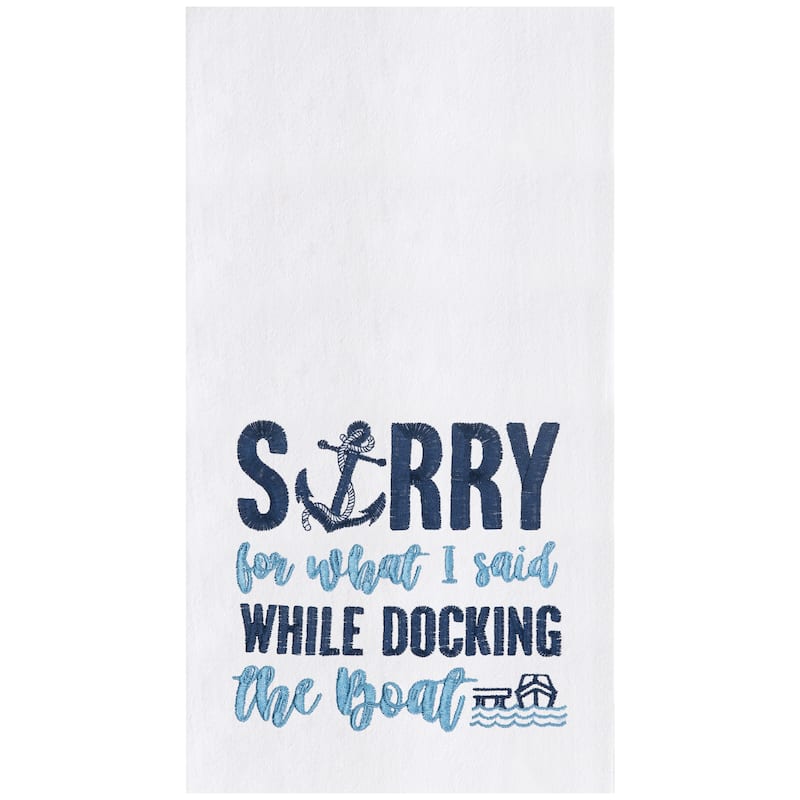 Docking The Boat Embroidered Cotton Flour Sack Kitchen Towel