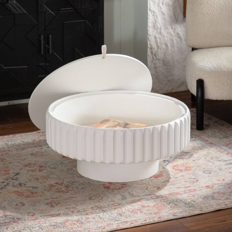 Round Storage Coffee Table with Flip-top Design, 31.5 Inch Modern Center Table, Woodern Accent Coffee Tables