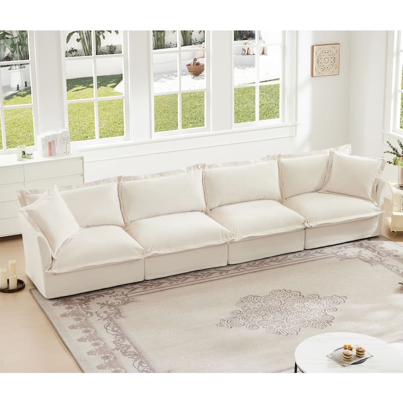 4-Seater Chenille Sofa with Removable Cover for Living Room