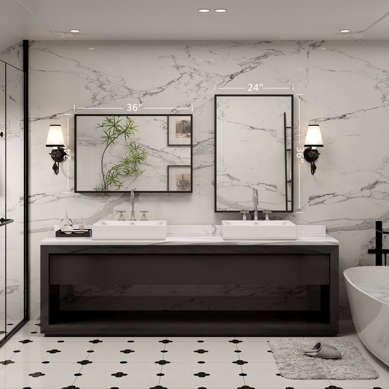 Tempered Glass and Metal Framed French Cleat Mounted Wall Bathroom / Vanity Mirror