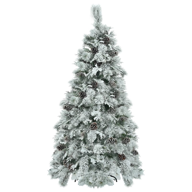 HomeRoots 6' Pre Lit Extra Full Frosted Pine Christmas Tree With Decorations - White - 41.30 in. x 72.00 in. x 41.30 in.