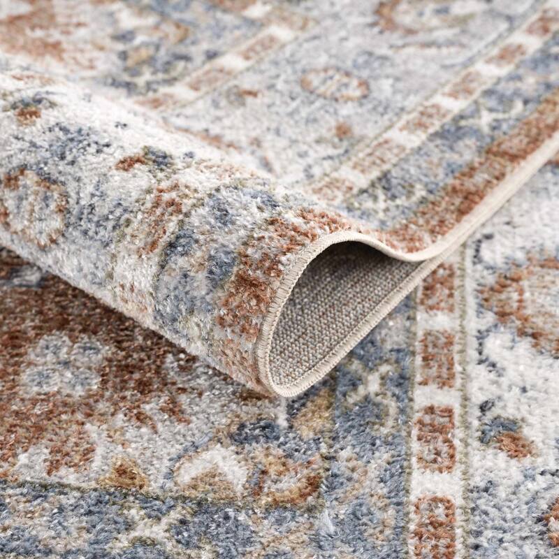 Hauteloom Ezio Hallway, Kitchen Machine Washable Runner Rug - Rust, Mustard, Off White - 2'7" x 7'3"