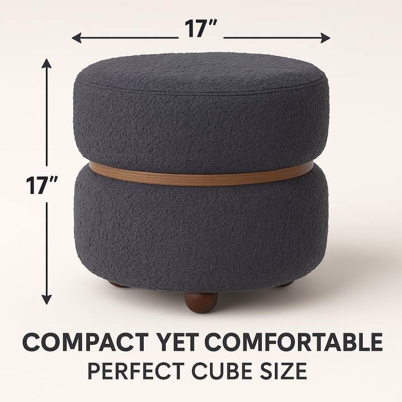 Aria Home Double Pouf Round Upholstered Vanity Stool and Ottoman