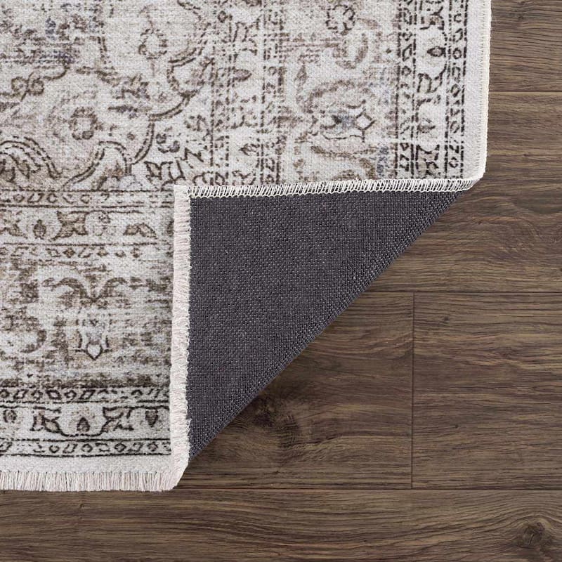 Hauteloom Ariana Living Room, Bedroom Machine Washable Area Rug - Pearl, Dark Brown, Brown - 5' x 7'6"