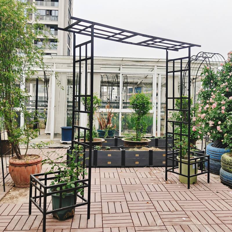 Anmytek Metal Garden Arch with Adjustable Width W68.11'' W94.29'' Climbing Plants Support Rose Arch Outdoor Black