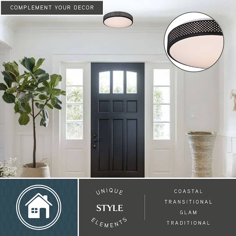 Anson 13.5-in W Integrated LED Black Mesh Flush Mount Ceiling Light Fixture White Shade - 13.5-in W x 4-in H x 13.5-in D