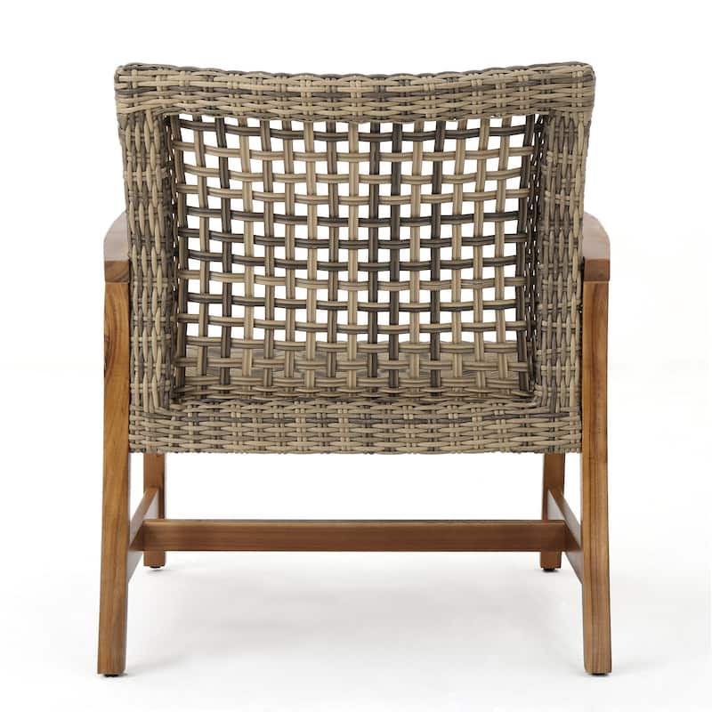 Hampton Outdoor Wood/Wicker Club Chair (Set of 2) by Christopher Knight Home
