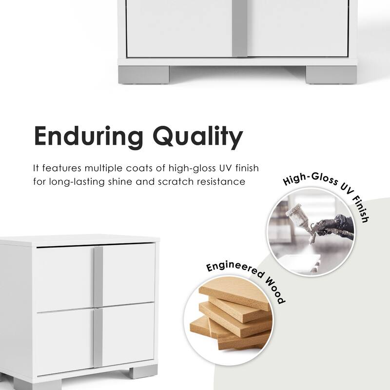 Furniture of America Erina Modern 3-Piece Glossy Chest and 2 Nightstand Bedroom Set