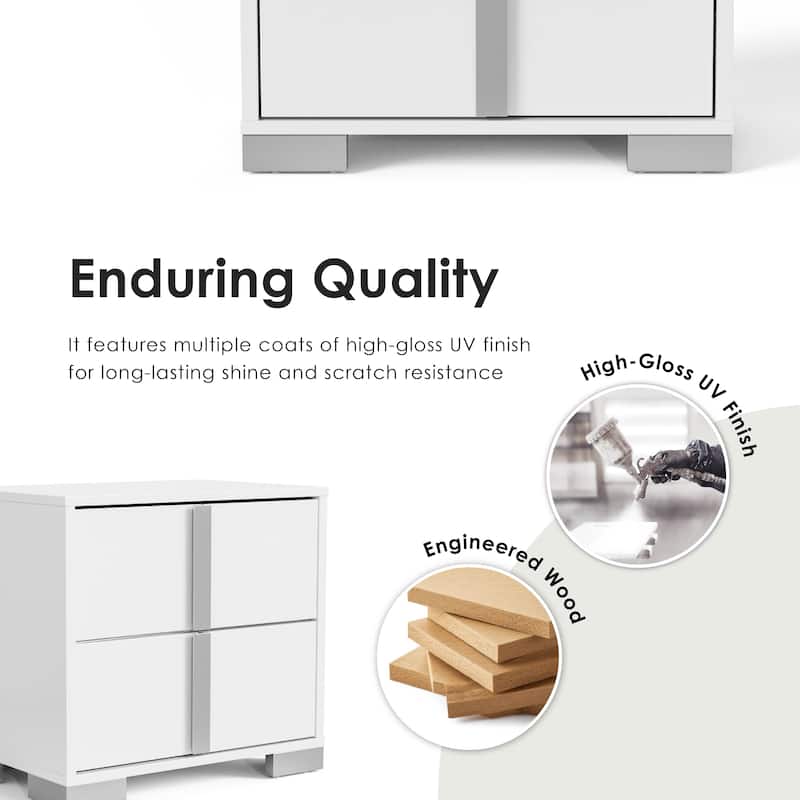 Furniture of America Erina Modern Glossy 2-Drawer Nightstand