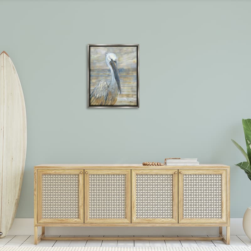 Stupell Coastal Pelican Bird Abstract Portrait Floating Framed Canvas Wall Art, Design by Paul Brent