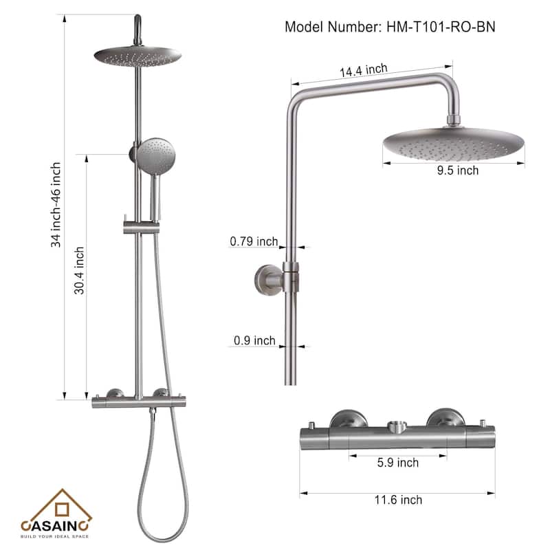 5-Spray Patterns Thermostatic Rain Shower Faucet Wall Mount Dual Shower Heads and Handheld Shower Head - 9.5" x 9.5"