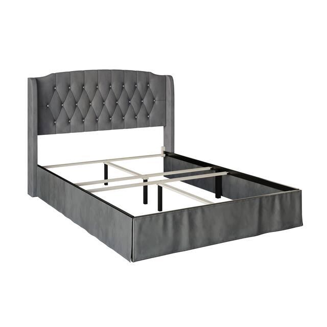 CraftPorch 2 Piece Bedroom Set in Luxurious Velvet Wingback Panel Upholstered Bed