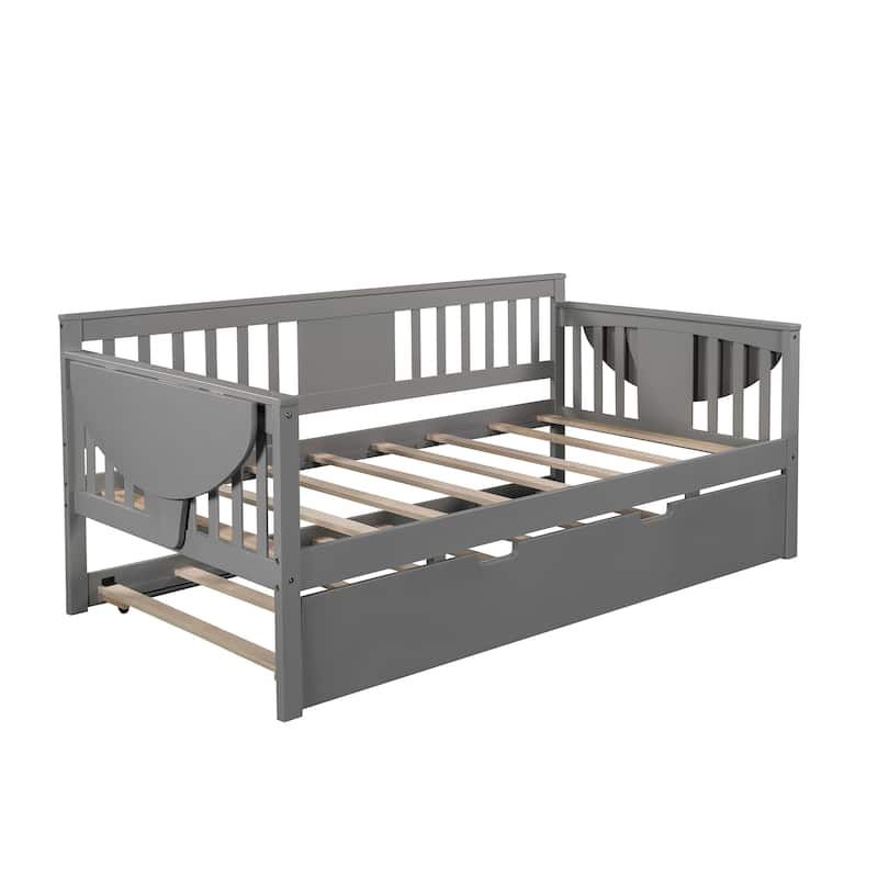 Space-Saving Twin/Full Daybed with Trundle Bed, Wooden Sofa Bed for Home