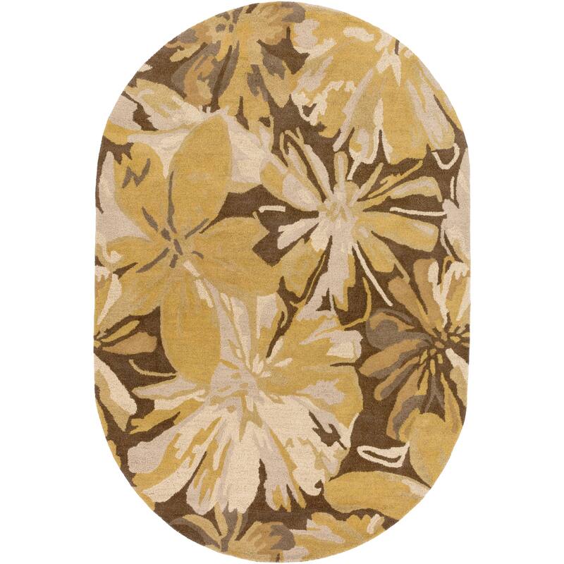 Handmade Putty Transitional Floral Wool Area Rug