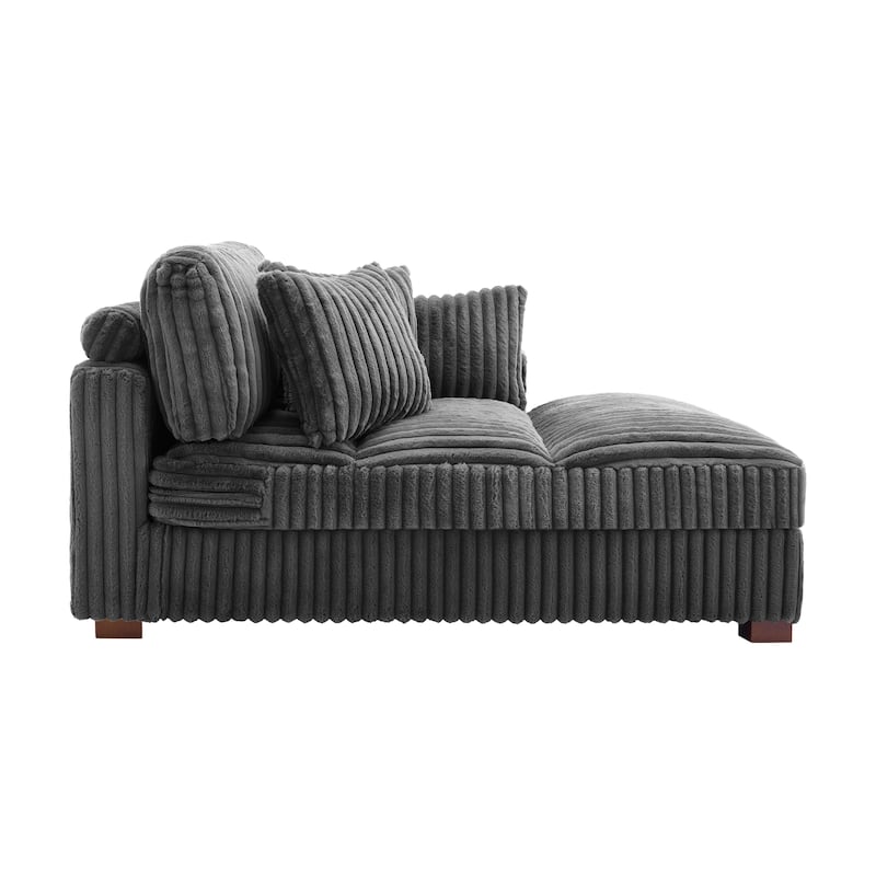 41" W Plush Corduroy Chaise Lounge with Pillows