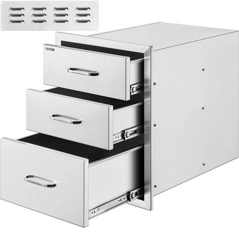 VEVOR 18x23in Outdoor Kitchen Stainless Steel Triple Access BBQ Drawers with Chrome Handle