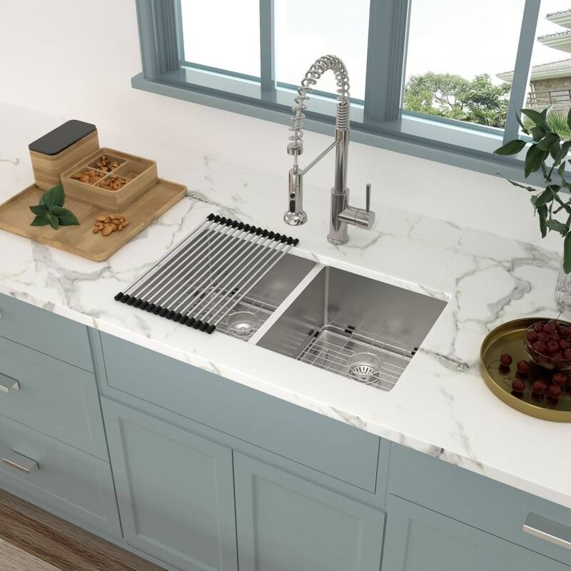 Kichae Double Bowl Kitchen Sink 28 inch 16 Gauge Undermount Kitchen Sink 50/50 - 28"x19"