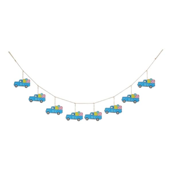 dimension image slide 3 of 4, Glitzhome Easter Wooden Eggs Door Hanger Metal Truck Bunny Garland Wall Hanging Decor - N/A