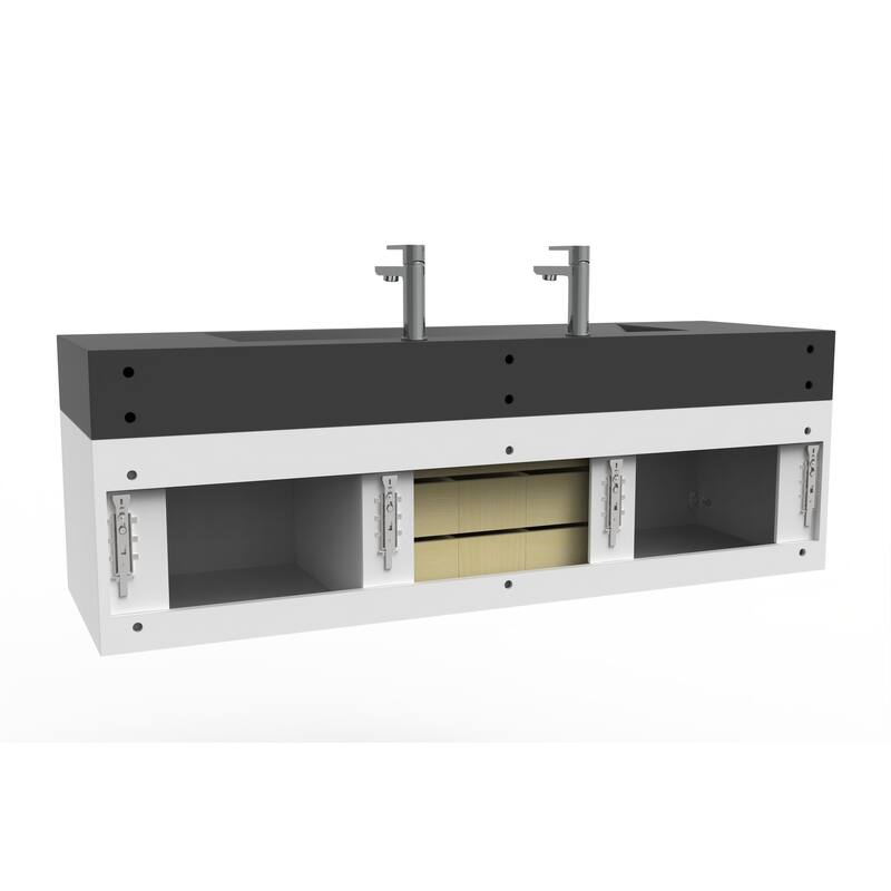 Nile 60" Wall Mounted Bathroom Vanity Set w/ Black Top