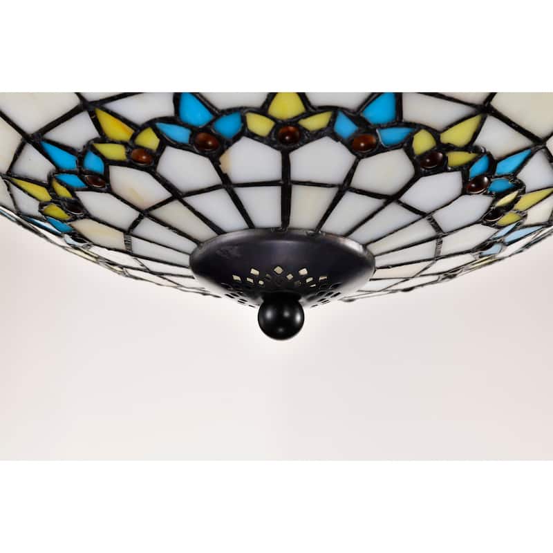 Elspeth Ivory Amber Flushmount Ceiling Lamp Tiffany Style Glass Shade - Ivory-Amber