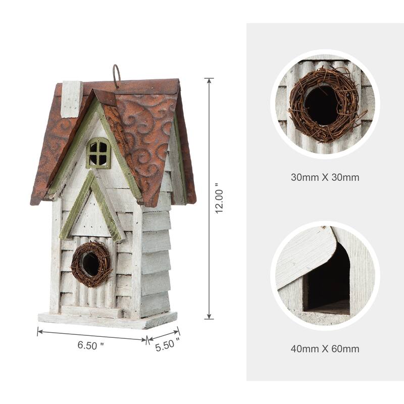 Glitzhome 12"H Retro Distressed Painted Solid Wood Cottage Birdhouse