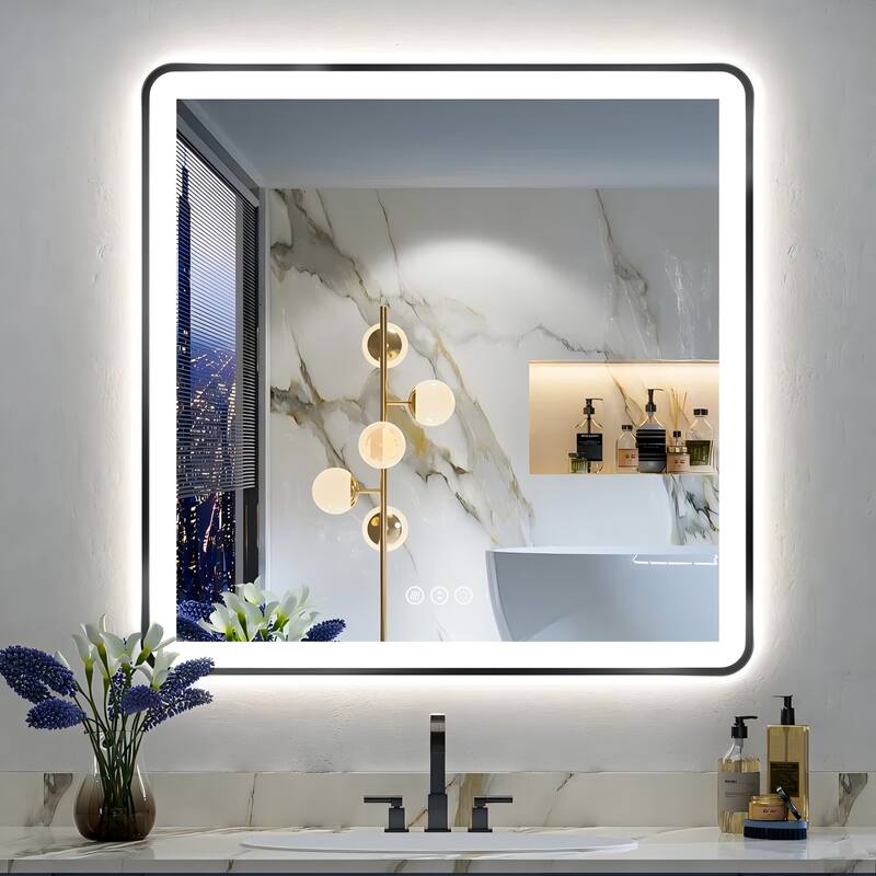 Framed Front & Back LED Lighted Anti-Fog Tempered Glass Wall Bathroom Vanity Mirror