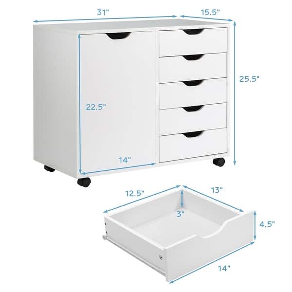 5 Drawer Dresser Chest Mobile Storage Cabinet With Door White 32819196 5 Drawer Dresser Chest Mobile Storage