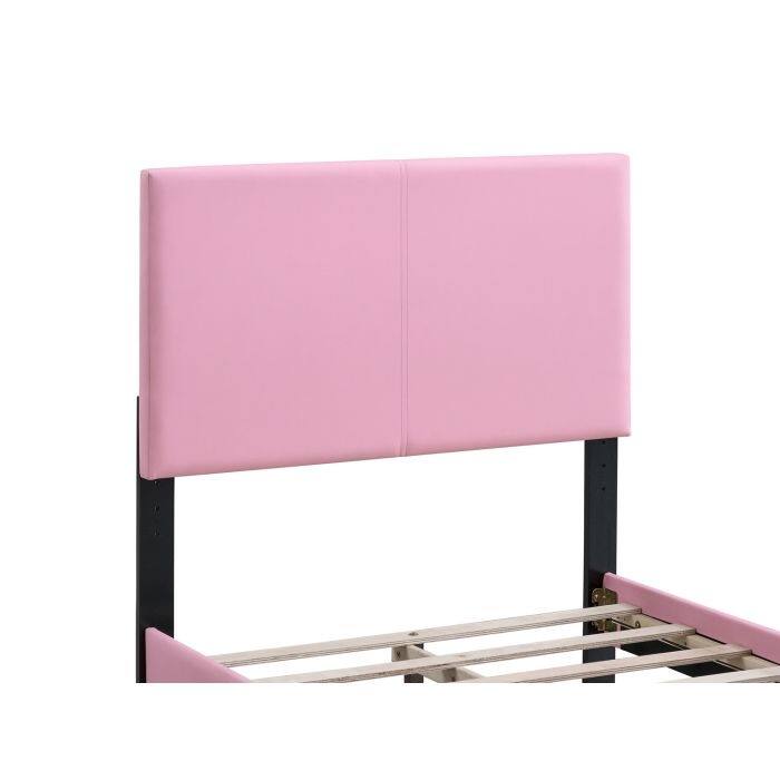 Pink Faux Leather Twin Bed with Adjustable Headboard Height