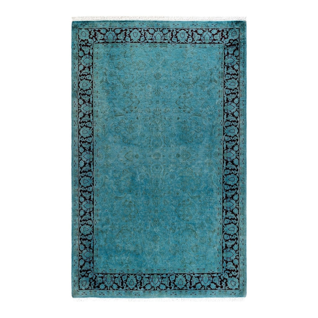 Overton Hand Knotted Wool Vintage Inspired Modern Contemporary Overdyed Blue Area Rug - 4' 1" x 6' 7"