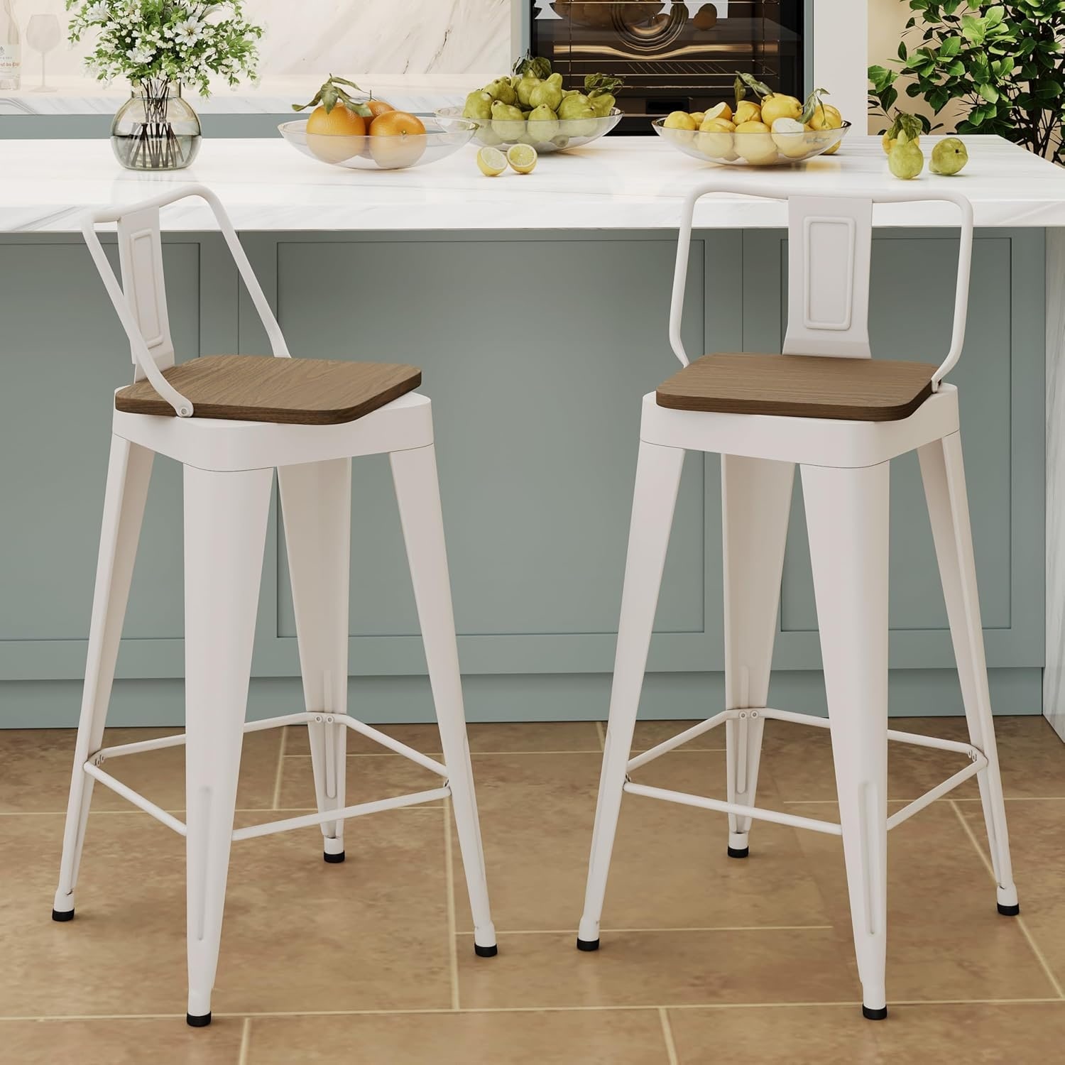 Swivel Counter & Bar Stools with Metal Frame Farmhouse 26" and 30" Seat Height Kitchen Barstools with Low Back and Wooden Seat