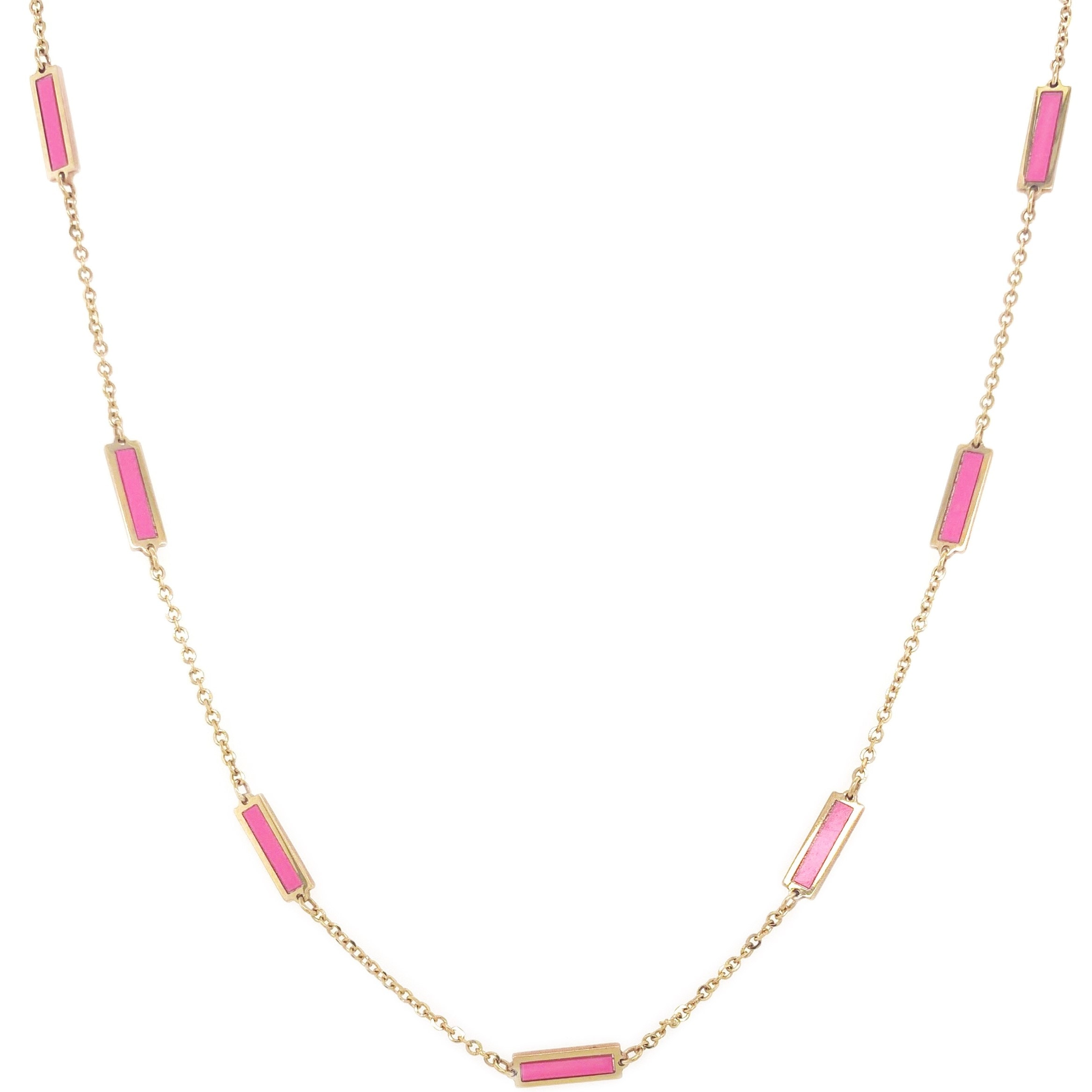 Joelle Pink Agate Layered Bar Necklace 18 Inches - 14K Gold Pink Necklace