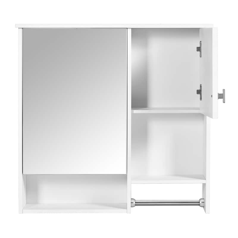 29" x 28" Over The Toilet Bathroom Storage Cabinet with Towel Bar Wall Mirror Cabinet with Closed Cupboard and Open Shelf
