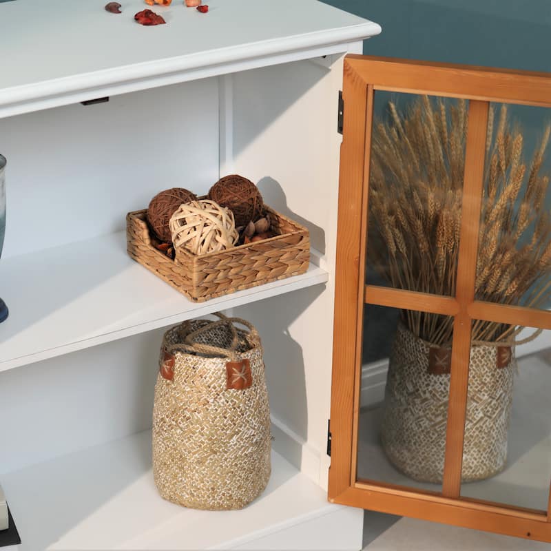 Sideboard Buffet Cabinet, Accent Wood Display Storage Cabinet with Glass Double Doors and Adjustable Shelves