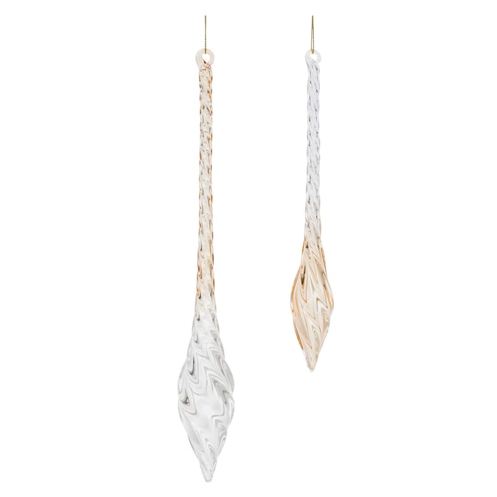 Swirl Ribbed Glass Drop Christmas Ornaments - 12" - Amber - 12ct