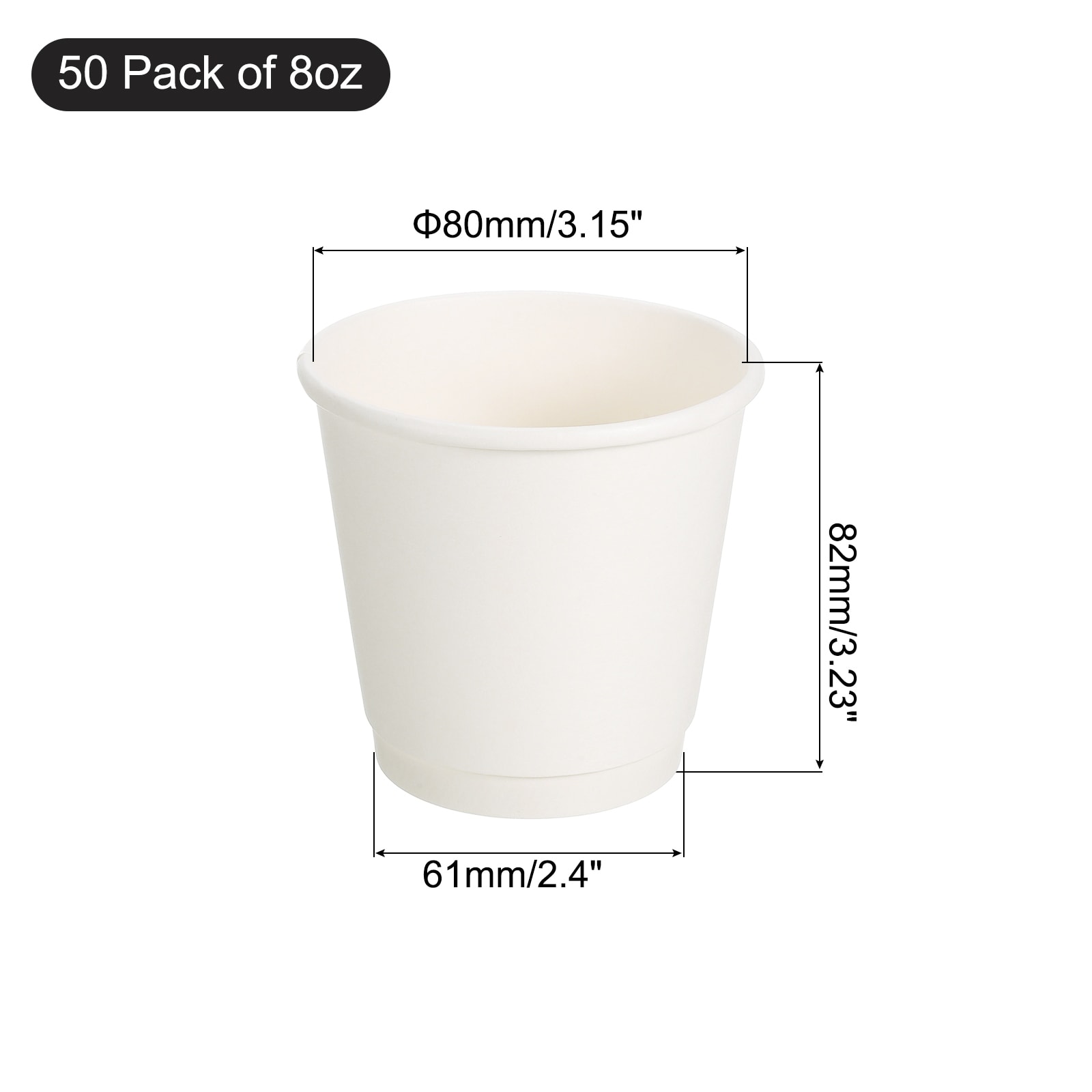 White Cup Paper Coffee Cups, 50 Pack Double-Layer Disposable Cups