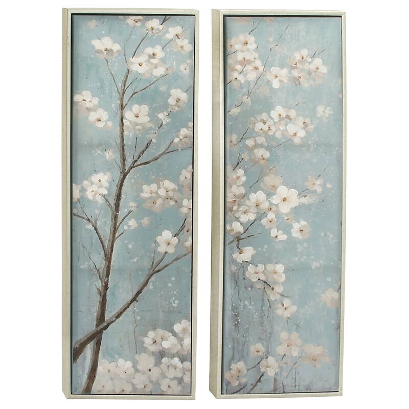 White Canvas Handmade Floral Framed Wall Art with Gold Frame
