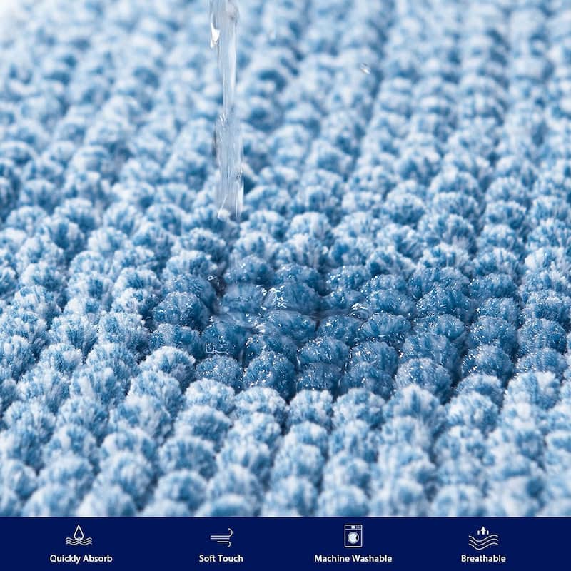 Subrtex Rugs Chenille Gradient Stripe Pattern Soft Plush Bath Rug Shower Water Absorbent Mat