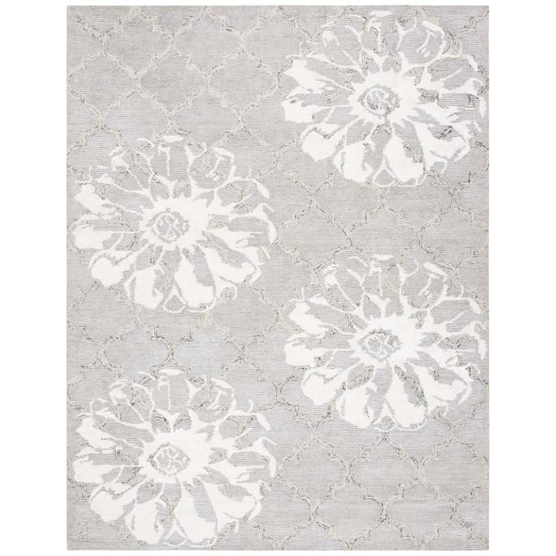 SAFAVIEH Handmade Glamour Florelle Floral Trellis Wool/ Viscose Rug - 9' x 12' - Silver/Ivory