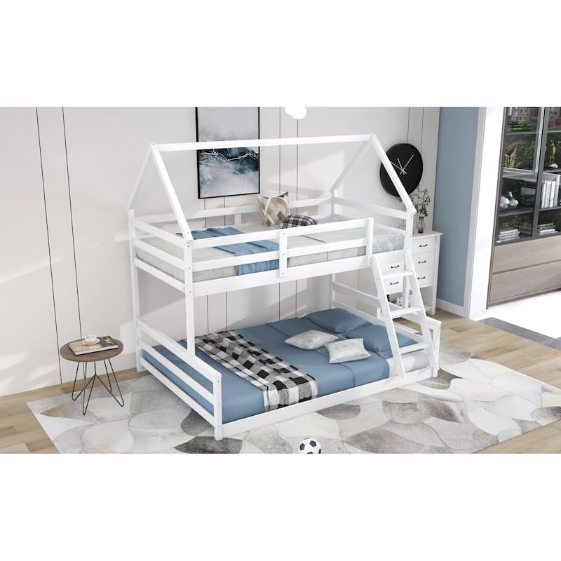 Twin Over Full House-Themed Bunk Bed with Ladder, Convertible into Two Beds