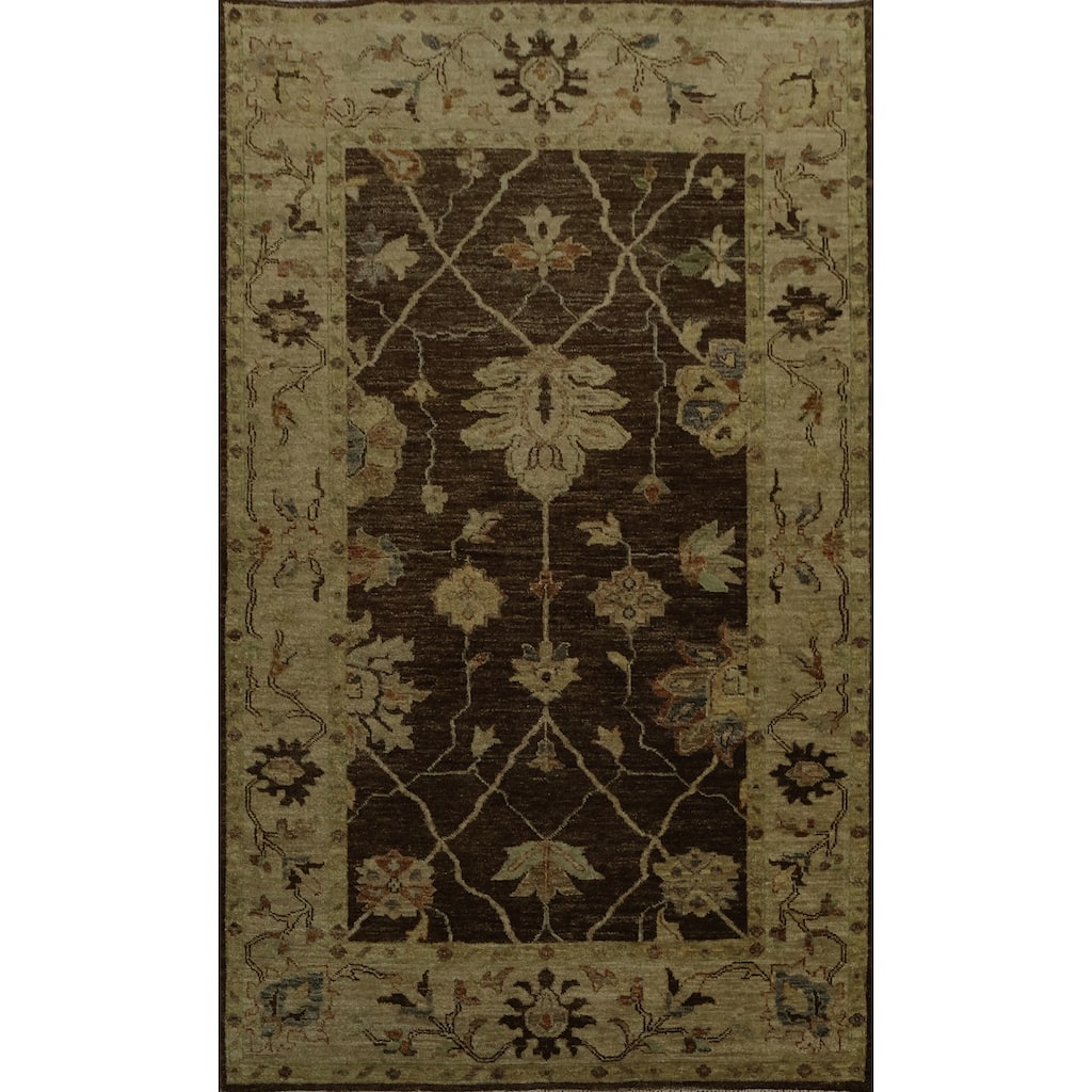 Hand Knotted Oriental 100% Wool Carpet Transitional Floral Brown Oushak Area Rug - 6' 0'' X 4' 1''